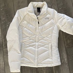 White north face puffer coat